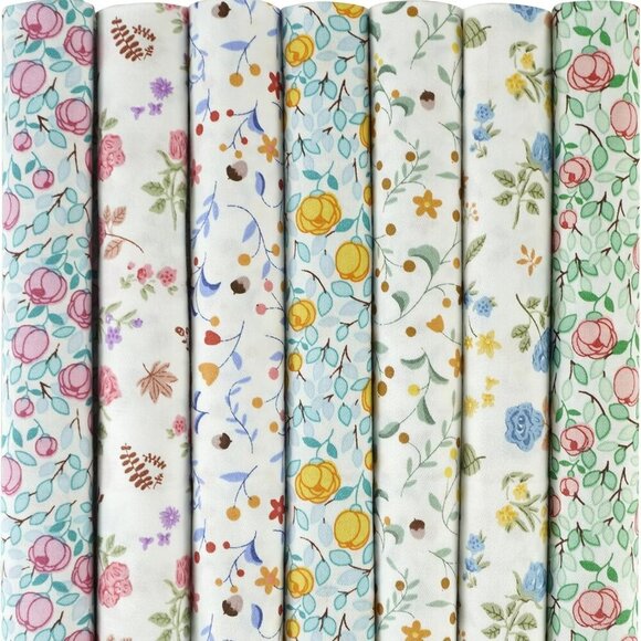 None Other - Vibrant Multicolor Cotton Fabric Bundle 7pcs 18x22in for Quilting & Crafting